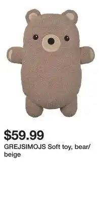 IKEA GREJSIMOJS Soft toy, bear/beige offer