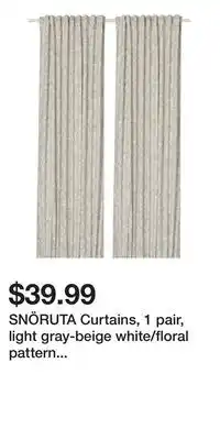 IKEA SNÖRUTA Curtains, 1 pair, light gray-beige white/floral pattern with heading tape offer