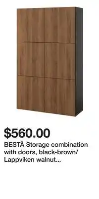 IKEA BESTÅ Storage combination with doors, black-brown/Lappviken walnut effect offer