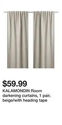IKEA KALAMONDIN Room darkening curtains, 1 pair, beige/with heading tape offer