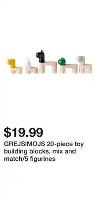 IKEA GREJSIMOJS 20-piece toy building blocks, mix and match/5 figurines offer