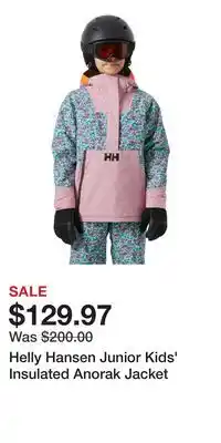 Sport Chek Helly Hansen Junior Kids' Insulated Anorak Jacket offer