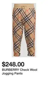 Holt Renfrew BURBERRY Check Wool Jogging Pants offer