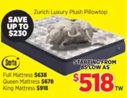 Surplus Furniture Zurich Luxury Plush Pillowtop Mattress offer