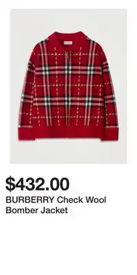 Holt Renfrew BURBERRY Check Wool Bomber Jacket offer