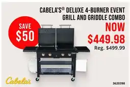 Cabela's CABELA'S DELUXE 4-BURNER EVENT GRILL AND GRIDDLE COMBO offer