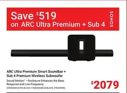 Visions Electronics SONOS ARC Ultra Premium Smart Soundbar + Sub 4 Premium Wireless Subwoofer offer