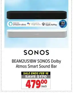 2001 Audio Video BEAM2US1B SONOS Dolby Atmos Smart Sound Bar offer