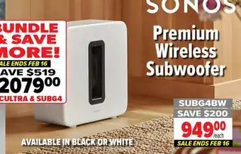 2001 Audio Video SUBG4BW SONOS Premium Wireless Subwoofer offer