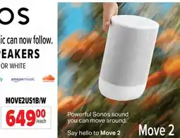 2001 Audio Video MOVE2US1B/W SONOS PORTABLE SPEAKERS offer