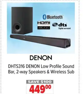 2001 Audio Video DHTS316 DENON Low Profile Sound Bar, 2-way Speakers & Wireless Sub offer