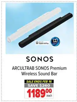 2001 Audio Video ARCULTRAB SONOS Premium Wireless Sound Bar offer