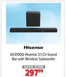 2001 Audio Video AX3100Q Hisense 3.1 Ch Sound Bar with Wireless Subwoofer offer