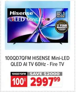 2001 Audio Video 100QD7QFM HISENSE 100 Mini-LED QLED AI TV 60Hz - Fire TV offer