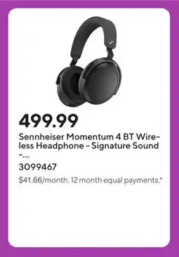 Staples Sennheiser Momentum 4 BT Wireless Headphone - Signature Sound - Adaptive Hybrid ANC - Black offer