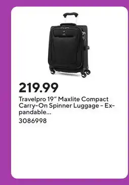 Staples Travelpro 19 Maxlite Compact Carry-On Spinner Luggage - Expandable - Black offer