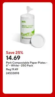 Staples Perk Compostable Paper Plates - 6 - White offer