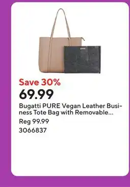 Staples Bugatti PURE Vegan Leather Business Tote Bag with Removable Organizer for 14.1 Laptop/Tablet - Taupe offer