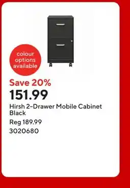 Staples Hirsh 2-Drawer Mobile Cabinet Black offer
