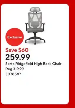 Staples Serta Ridgefield High Back Chair offer
