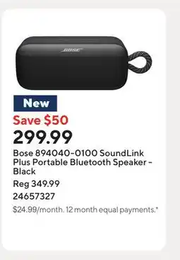 Staples Bose 894040-0100 SoundLink Plus Portable Bluetooth Speaker - Black offer