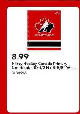 Staples Hilroy Hockey Canada Primary Notebook - 10-1/2 H x 8-5/8 W - Red/Black offer