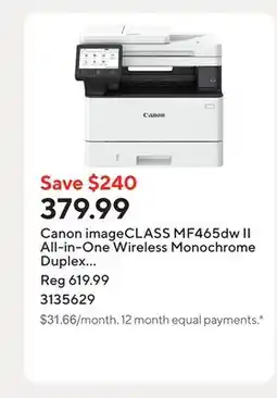 Staples Canon imageCLASS MF465dw II All-in-One Wireless Monochrome Duplex Laser Printer - White offer