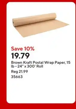 Staples Brown Kraft Postal Wrap Paper, 15 lb - 24 x 300' Roll offer
