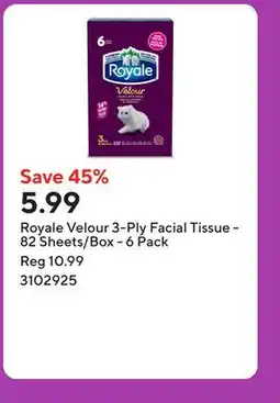 Staples Royale Velour 3-Ply Facial Tissue - 82 Sheets/Box offer