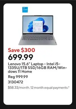 Staples Lenovo 15.6 Laptop - Intel i5-1335U/1TB SSD/16GB RAM/Windows 11 Home offer