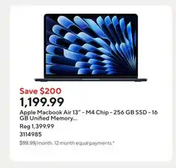 Staples Apple Macbook Air 13 - M4 Chip - 256 GB SSD - 16 GB Unified Memory - Midnight - English offer