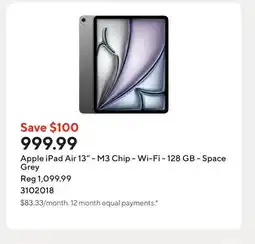 Staples Apple iPad Air 13 - M3 Chip - Wi-Fi - 128 GB - Space Grey offer