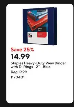 Staples Staples Heavy-Duty View Binder with D-Rings - 2 - Blue offer