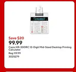 Staples Casio HR-300RC 12-Digit Mid-Sized Desktop Printing Calculator offer