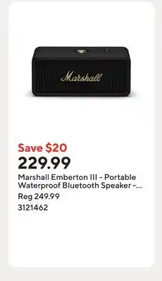 Staples Marshall Emberton III - Portable Waterproof Bluetooth Speaker - Black and Brass offer