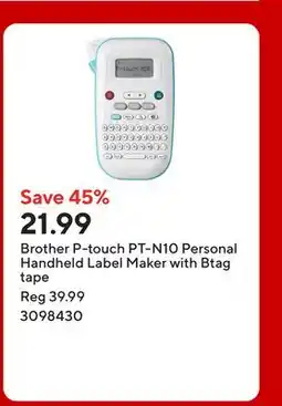 Staples Brother P-touch PT-N10 Personal Handheld Label Maker with Btag tape offer