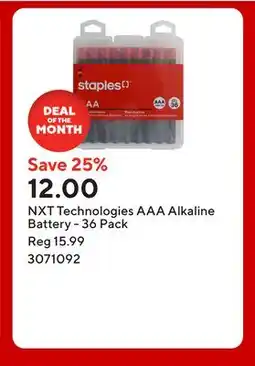 Staples NXT Technologies AAA Alkaline Battery offer