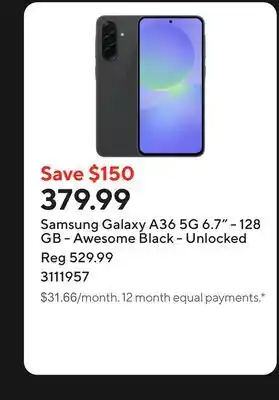 Staples Samsung Galaxy A36 5G 6.7 - 128 GB - Awesome Black - Unlocked offer