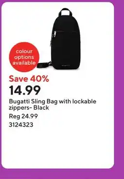 Staples Bugatti Sling Bag with lockable zippers- Black offer