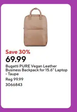 Staples Bugatti PURE Vegan Leather Business Backpack for 15.6 Laptop - Taupe offer
