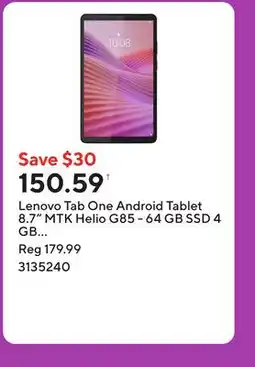 Staples Lenovo Tab One Android Tablet 8.7 MTK Helio G85 - 64 GB SSD 4 GB RAM with Folio Case - Luna Grey offer