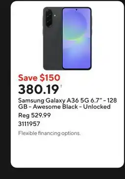 Staples Samsung Galaxy A36 5G 6.7 - 128 GB - Awesome Black - Unlocked offer