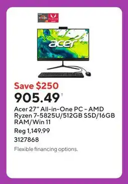 Staples Acer 27 All-in-One PC - AMD Ryzen 7-5825U/512GB SSD/16GB RAM/Win 11 offer