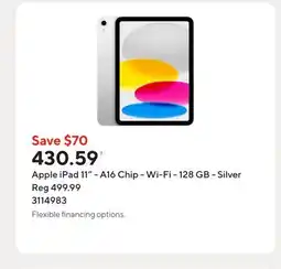 Staples Apple iPad 11 - A16 Chip - Wi-Fi - 128 GB - Silver offer