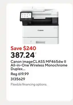 Staples Canon imageCLASS MF465dw II All-in-One Wireless Monochrome Duplex Laser Printer - White offer