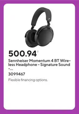 Staples Sennheiser Momentum 4 BT Wireless Headphone - Signature Sound - Adaptive Hybrid ANC - Black offer