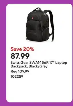 Staples Swiss Gear SWA1456R 17 Laptop Backpack, Black/Grey offer