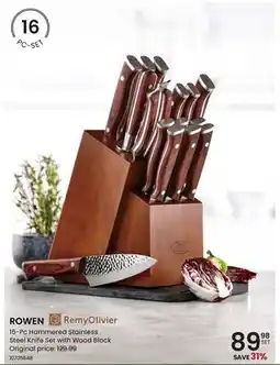 Stokes ROWEN 16-Pc Hammered Stainless Steel Knife Set with Wood Block offer