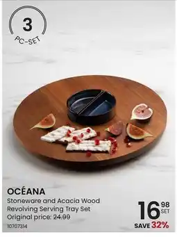 Stokes OCÉANA Stoneware and Acacia Wood Revolving Serving Tray Set offer
