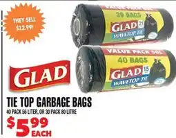 Len's Mill Stores GLAD TIE TOP GARBAGE BAGS offer